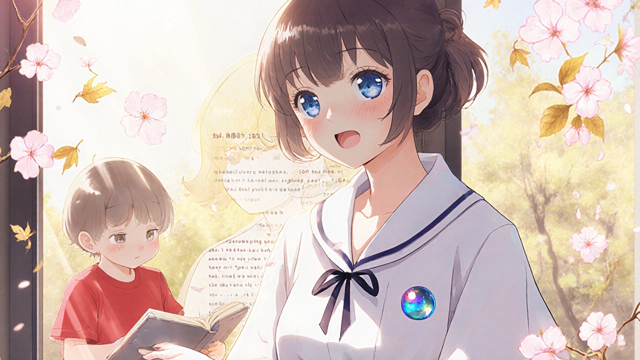 Girl smiling in sunlight after cataract surgery, seeing vibrant colors again with faded cloudy lens behind her.