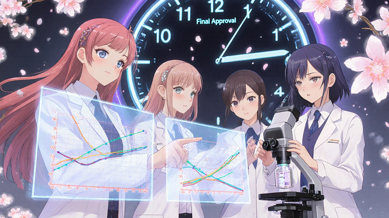 Female scientists reviewing bioequivalence data on holographic screens in a high-tech lab