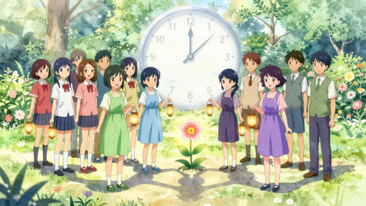 Diverse patients holding drug lanterns, casting protective shadows over a blooming immune flower.