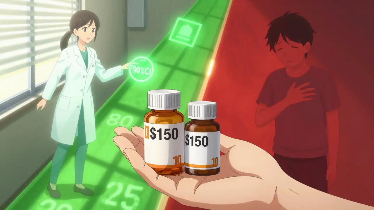 Patient comparing pill bottles with glowing pathways showing therapeutic outcomes