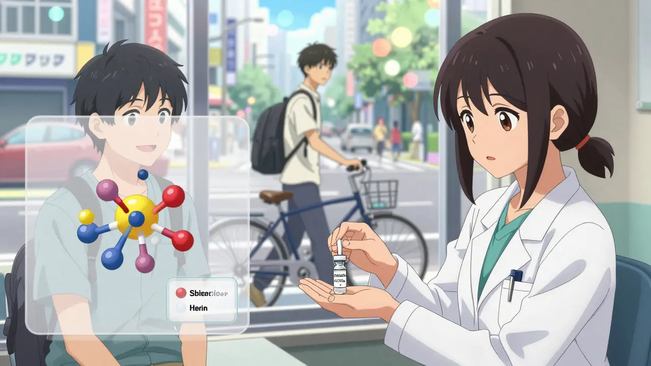 A doctor gives a monthly buprenorphine injection as the patient walks confidently through the city.