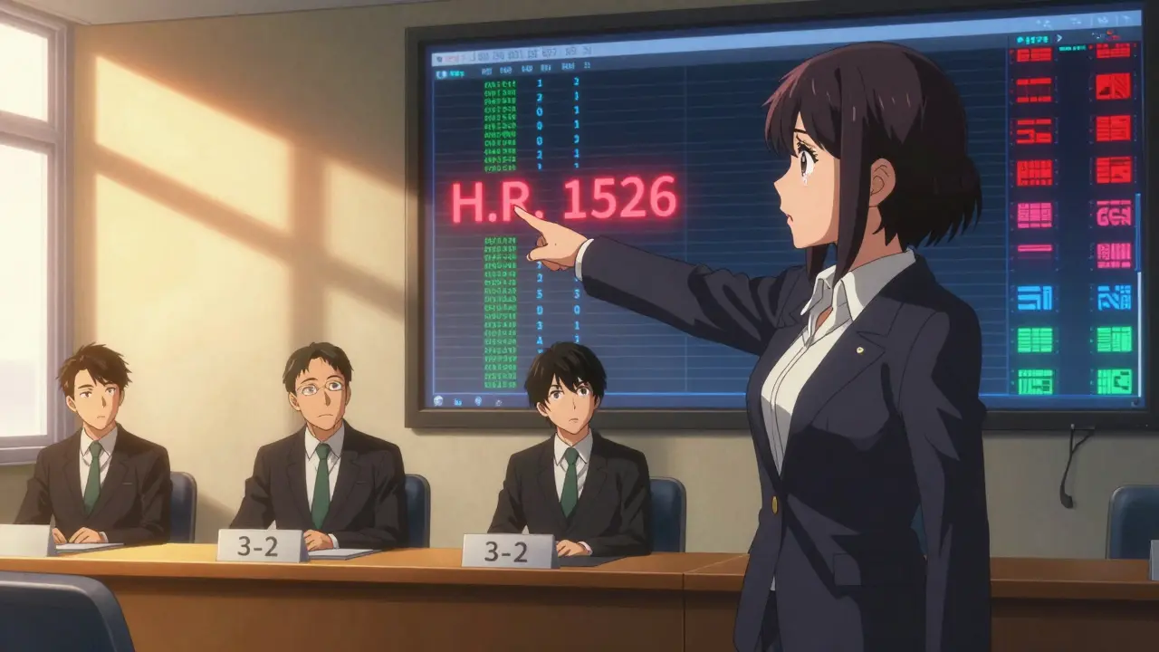 A female representative confronting a committee over a misclassified amendment substitution.