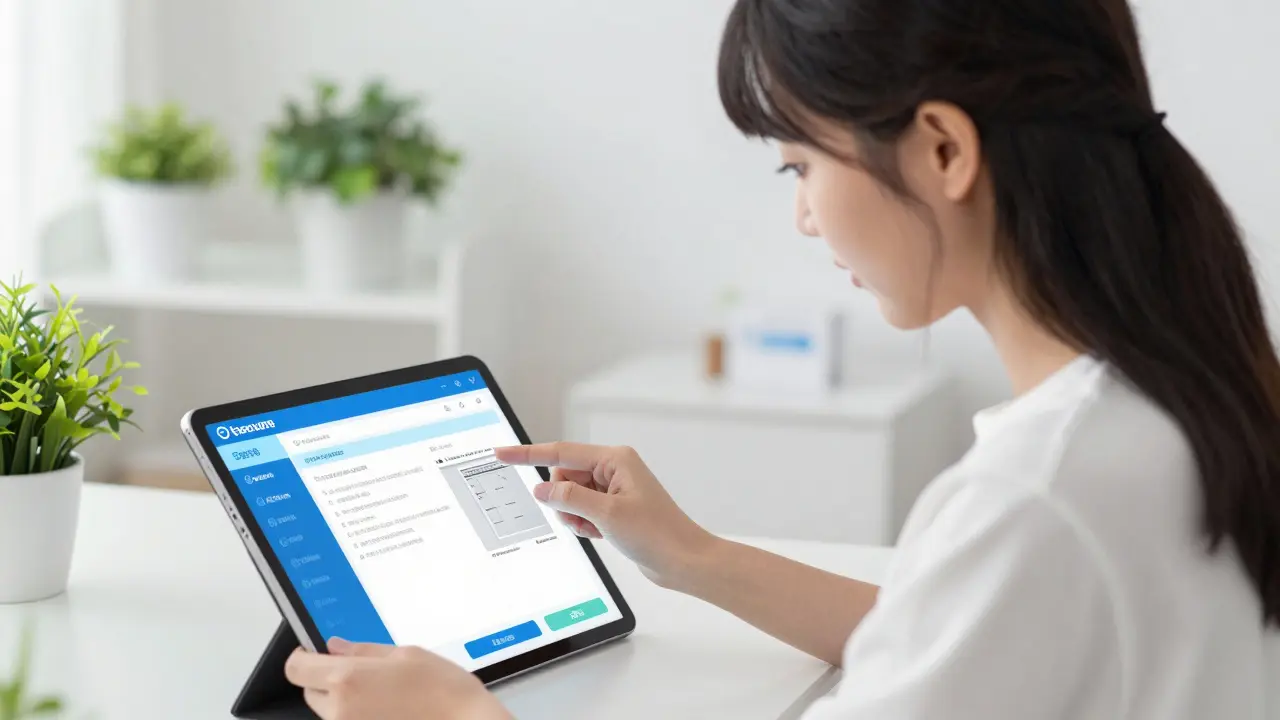 Anime girl uploading a prescription to a pharmacy website on a tablet
