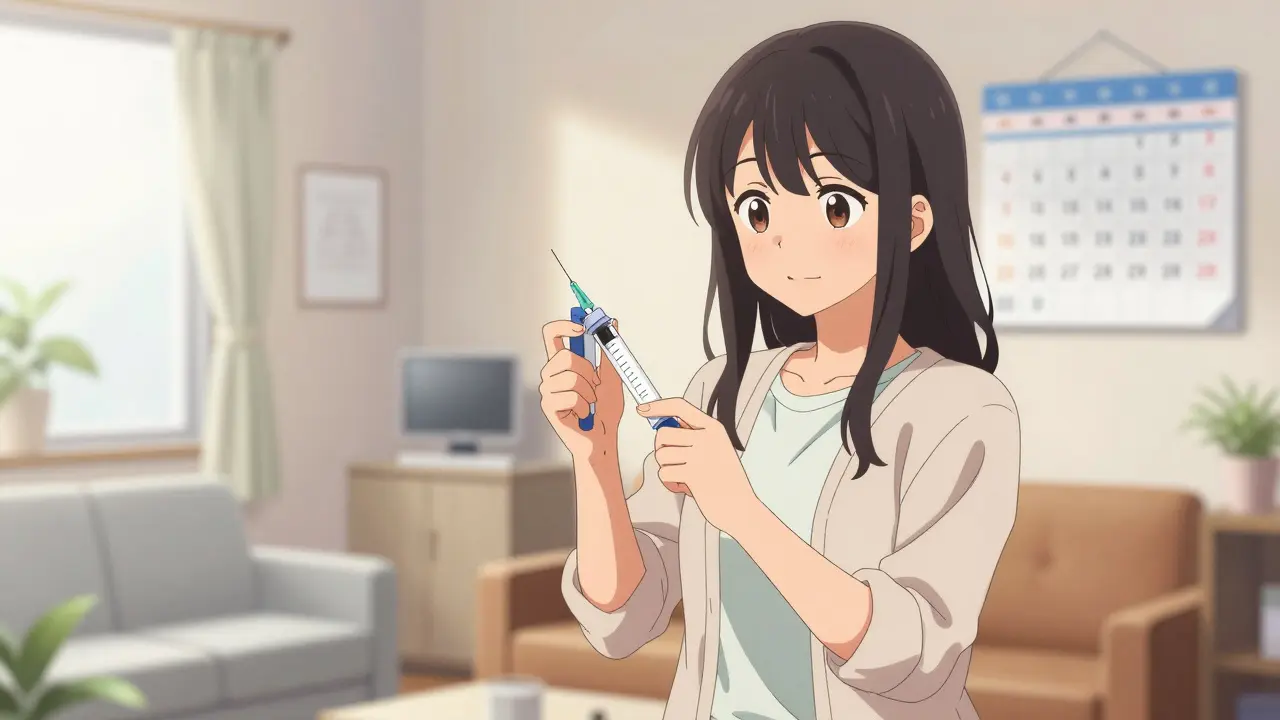 Hopeful anime woman preparing for her subcutaneous medication injection