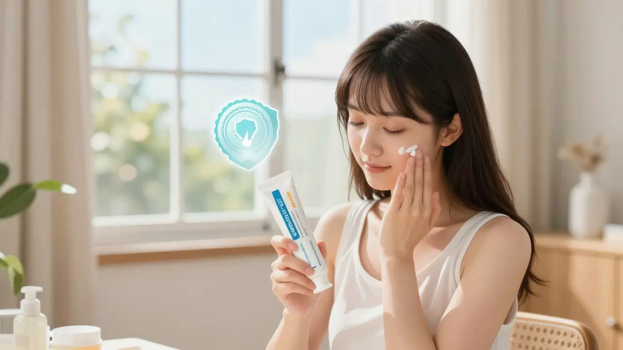 Bishoujo girl safely applying generic cream at home
