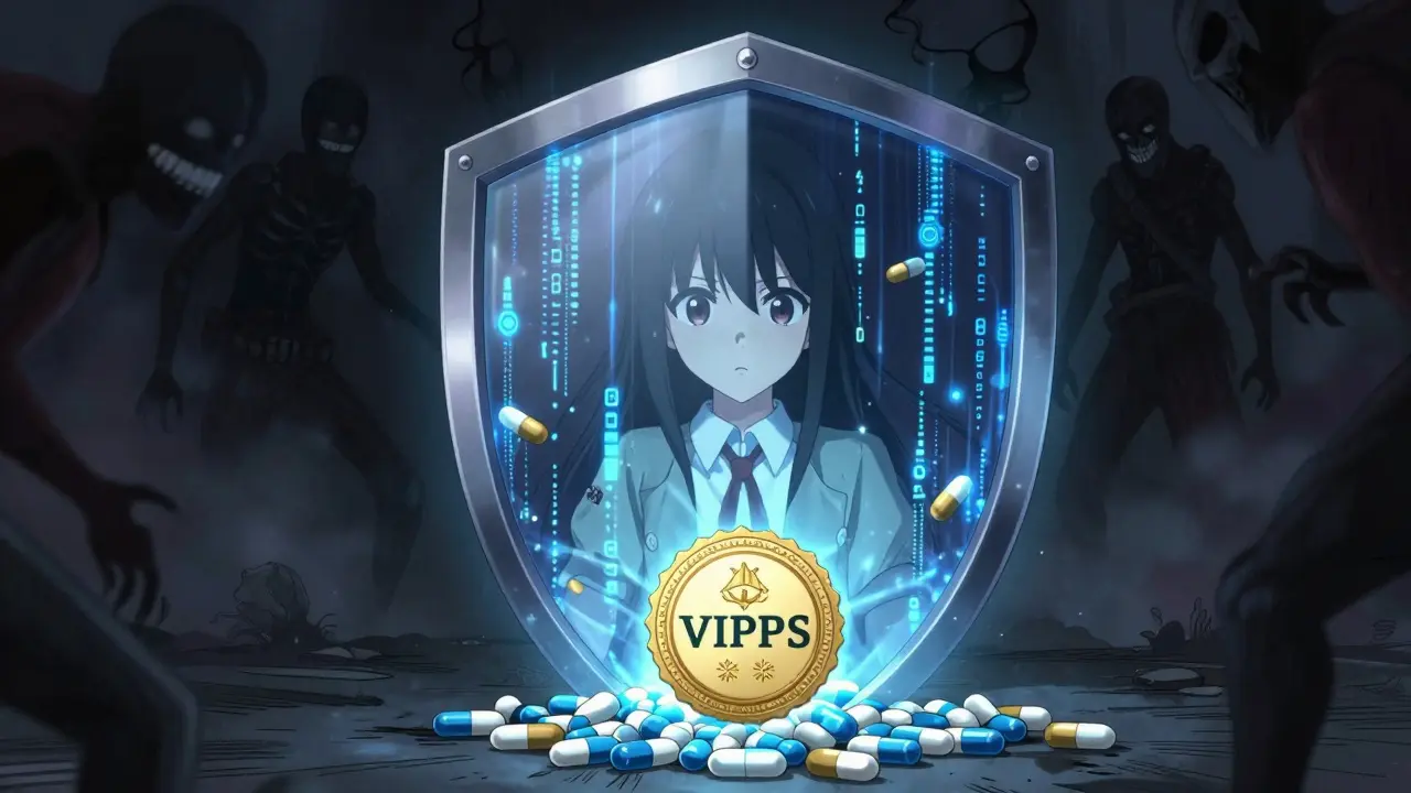 Digital shield protecting pills from scam threats
