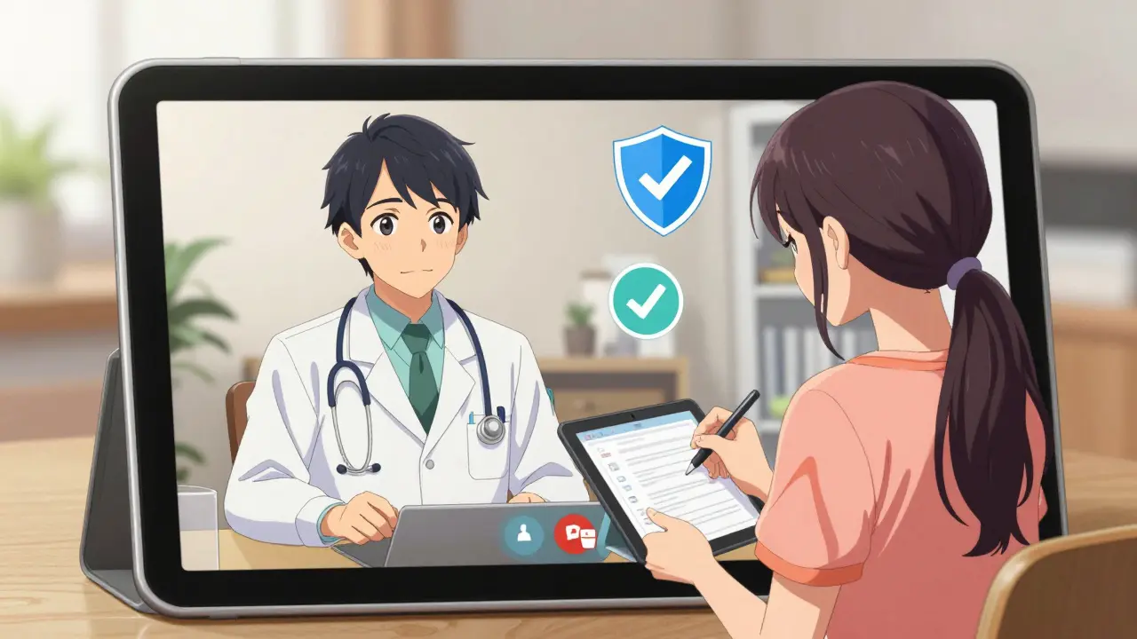Patient and doctor having a telehealth consultation on a tablet