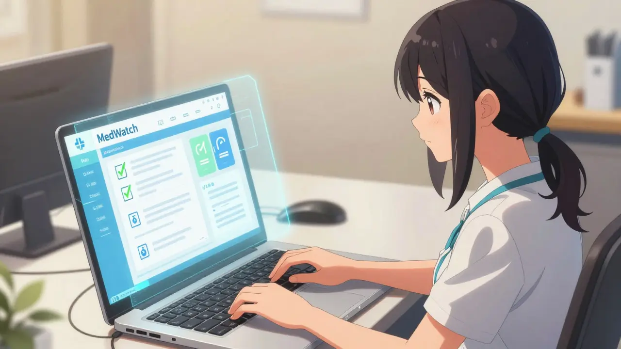 Woman typing on laptop with floating digital form interface