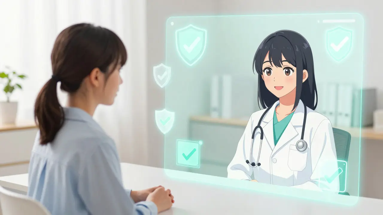 Anime illustration of a patient and doctor connected via a digital telehealth interface