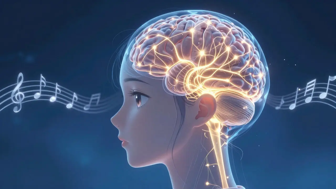 Anime style glowing brain neural network illustration