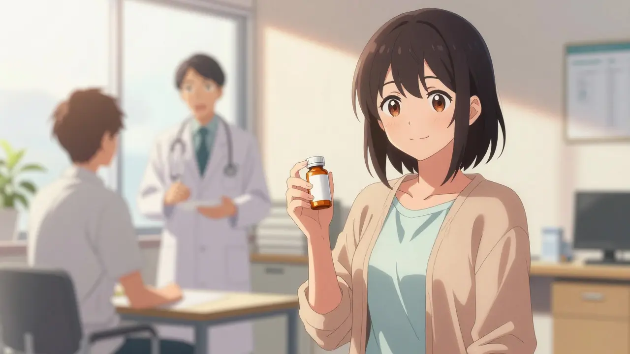 Happy anime patient receiving new prescription advice